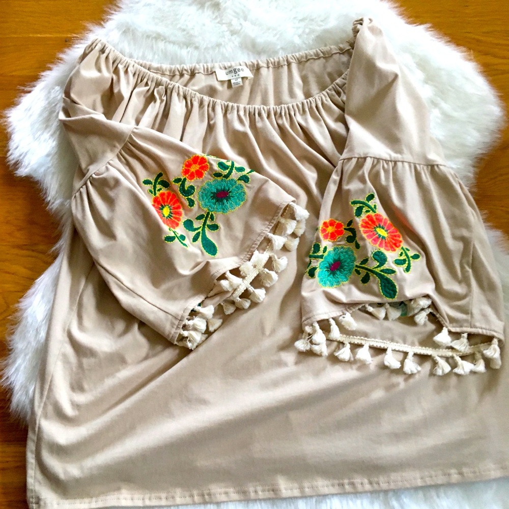 Umgee embroidered tassel sleeve boho top